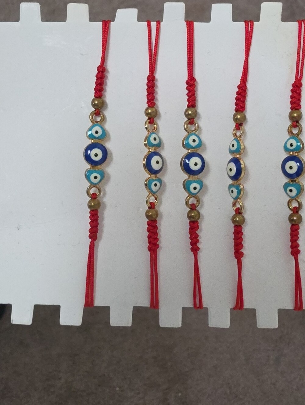Pck Of 5 Evil Eye Beaded Red Cord Bracelet - Blue & Turquoise Accents
